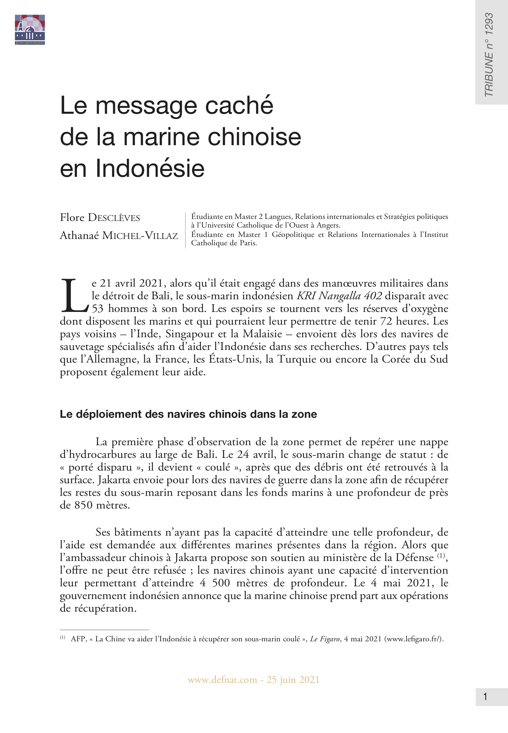 Le message caché de la marine chinoise en Indonésie (T 1293)
